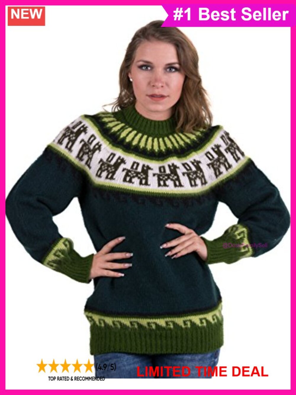 Genuine Alpaca Wool Pullover Sweater Lightweight Fair Isle Knit